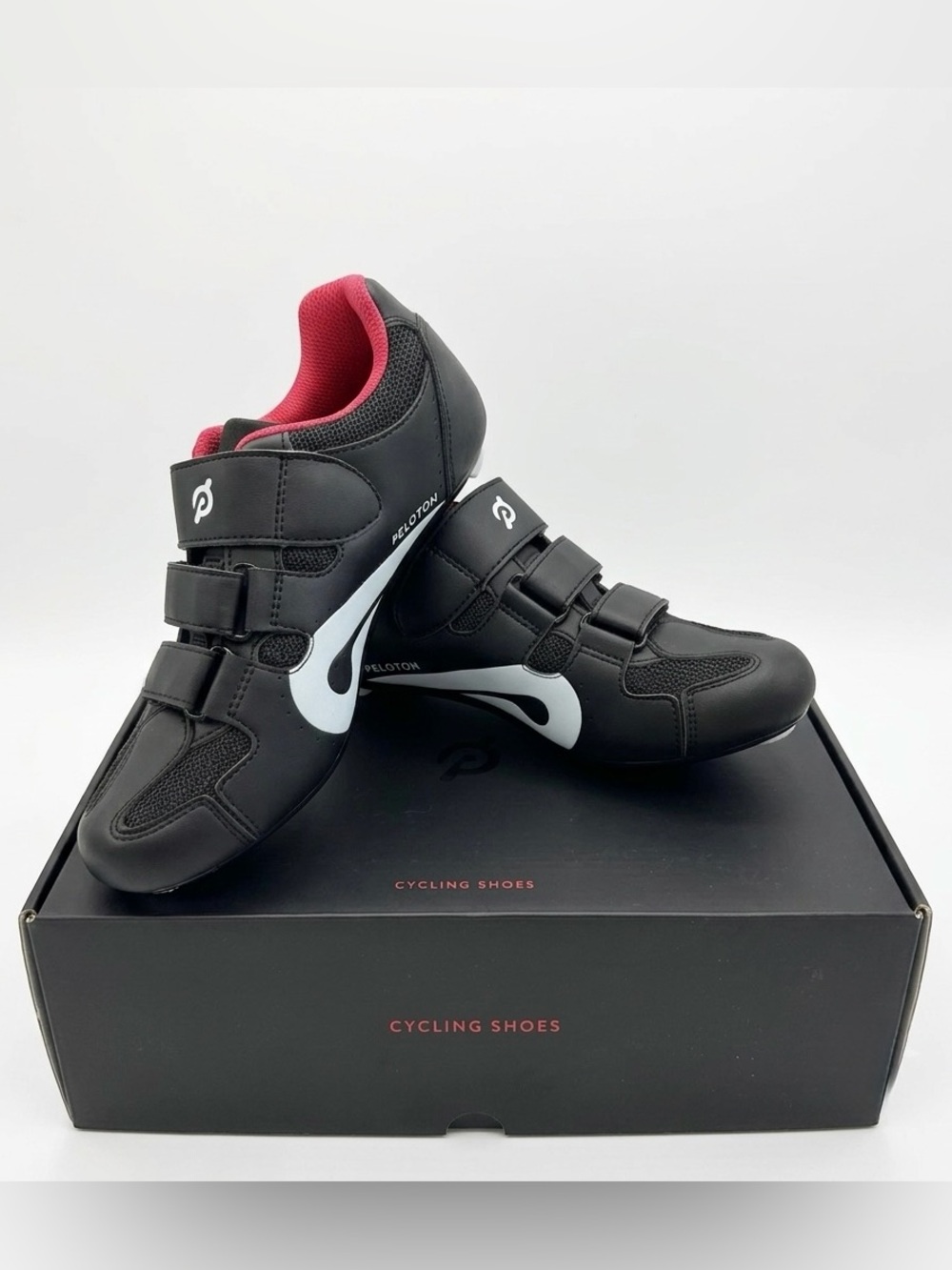 ⁠NEW Peloton Cycling Shoes Size 38 US 7.5 Black Red NIB + Cleats & Hardware